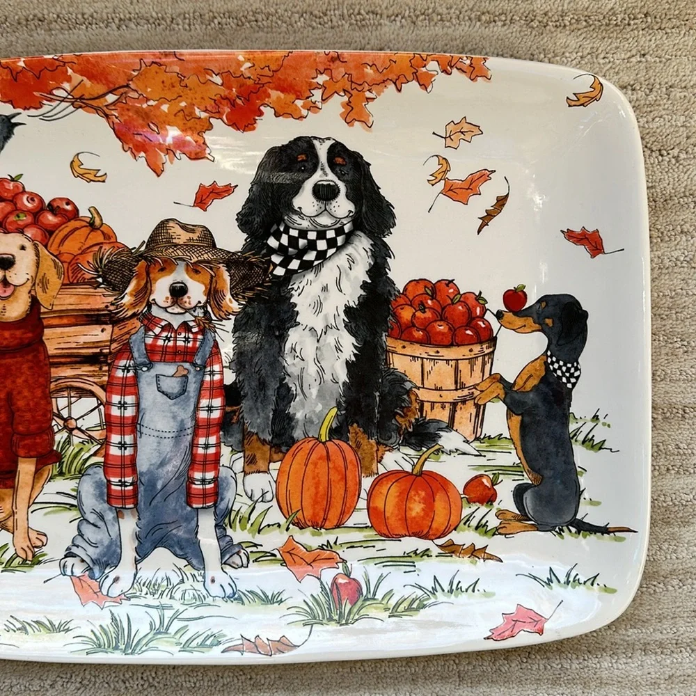 Certified International Sherri Buck Baldwin Autum Fall Dog Serving Platter Plate
